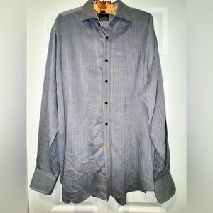 Thomas Dean Button Up Shirt Men’s Grey white Cross weave Long Sleeves size XL